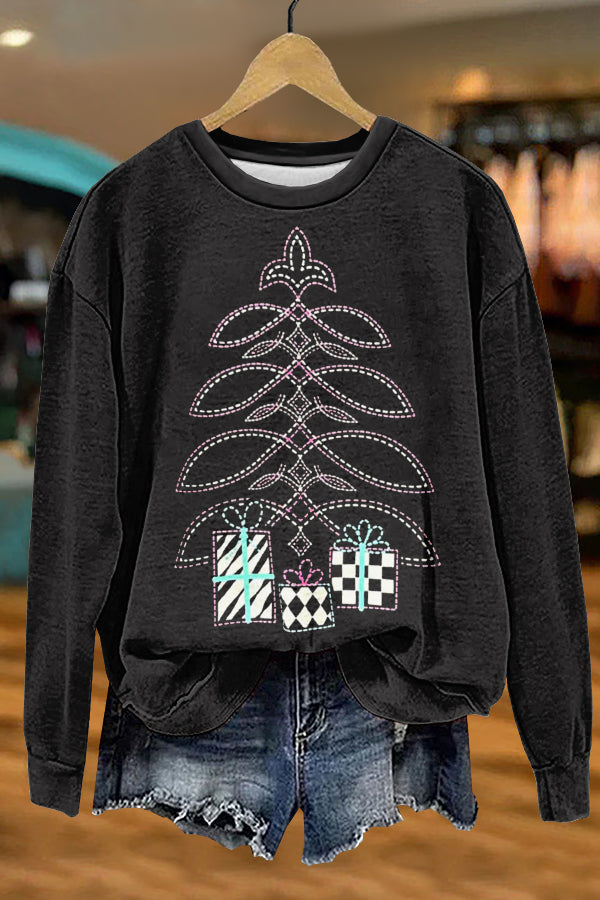 Western Aztec Christmas Tree Print Sweatshirt