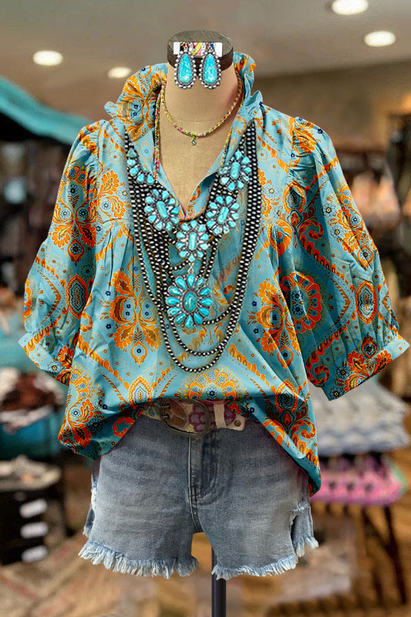 Puff Sleeve Contrast Top