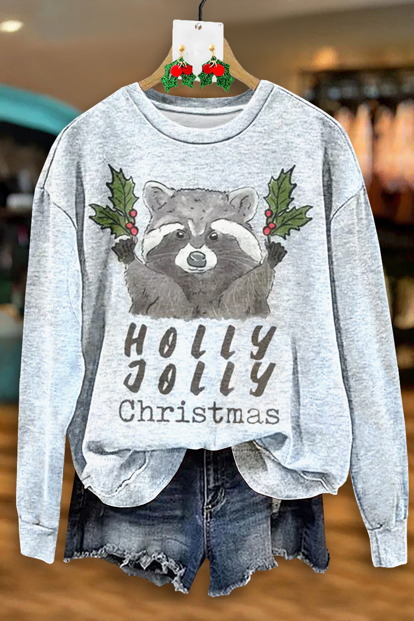 Raccoon Christmas Holly Sweatshirt